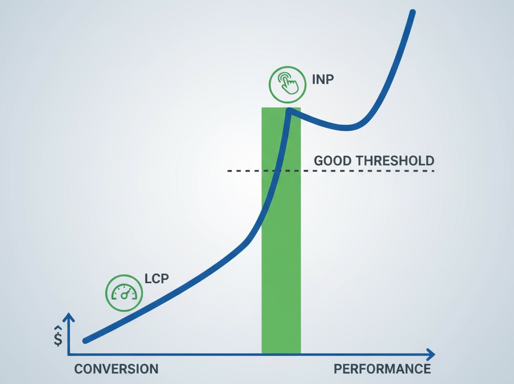 Curve with a visible step-up in conversion at performance threshold, then flattening.