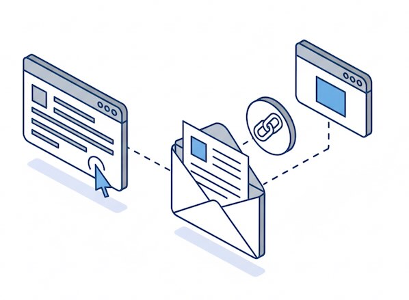 Search CTR and newsletter referral icons feeding a browser tab
