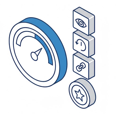 Gauge and icon tiles representing a reading score summary
