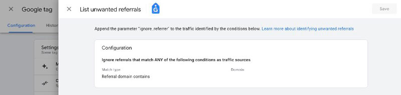 GA4: “List unwanted referrals” settings screen