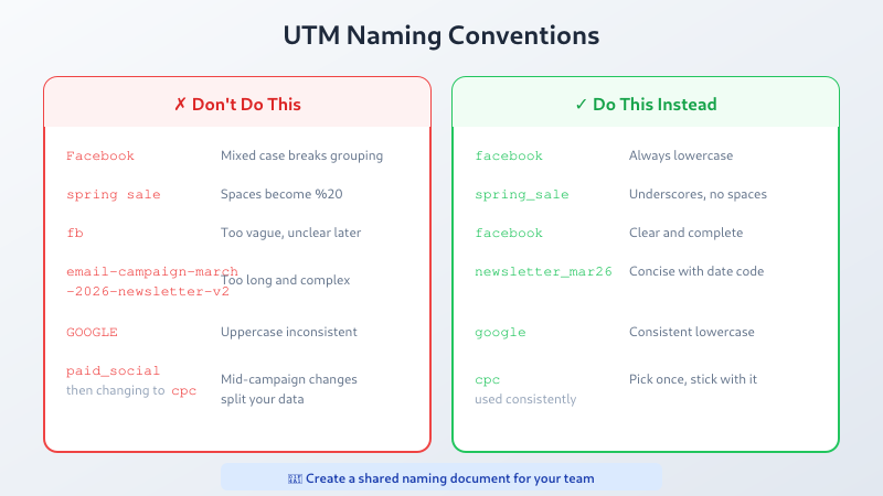 UTM naming best practices comparing bad examples with good examples